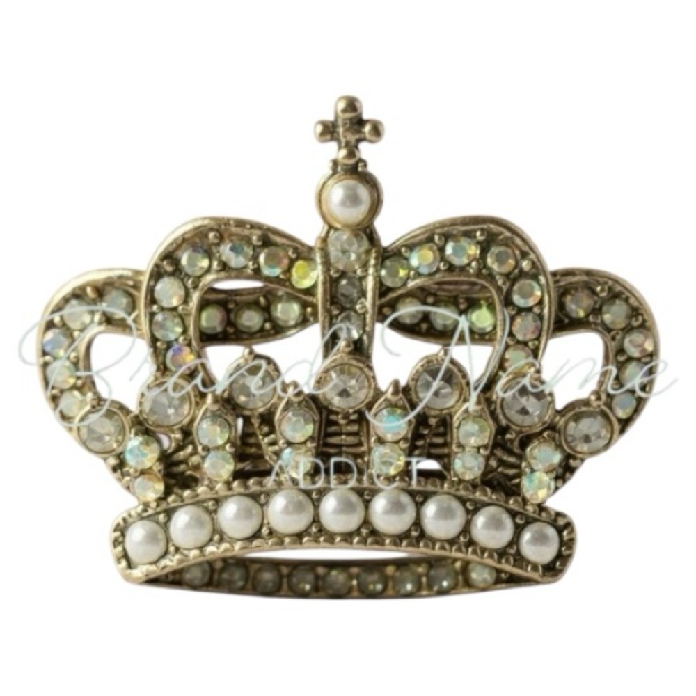PRICE IS FIRM - Crown Brooch in Rose Gold Tone with Pearls & Crystals